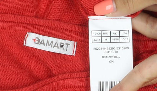 Damart Women Red UK 14/16 Rhinestone Round Neck Long Sleeve Jumper