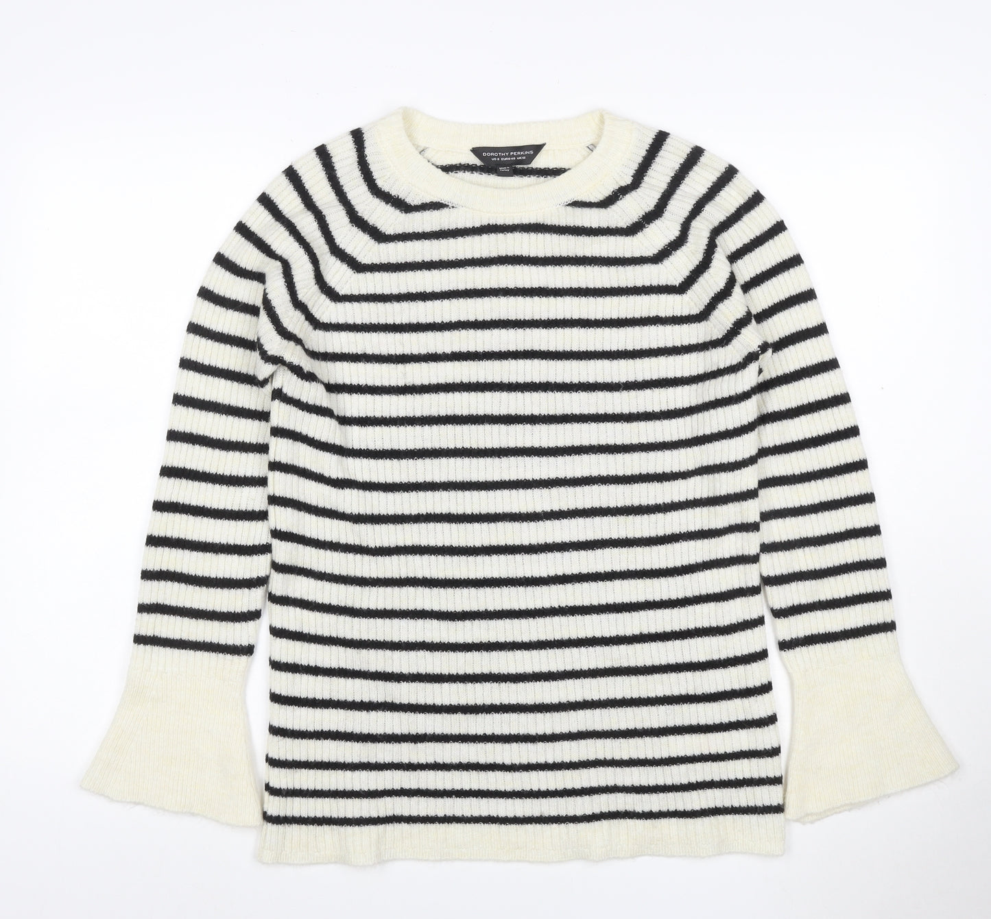 Dorothy Perkins Women’s Ivory Black Stripe Bell Sleeve Jumper UK 12