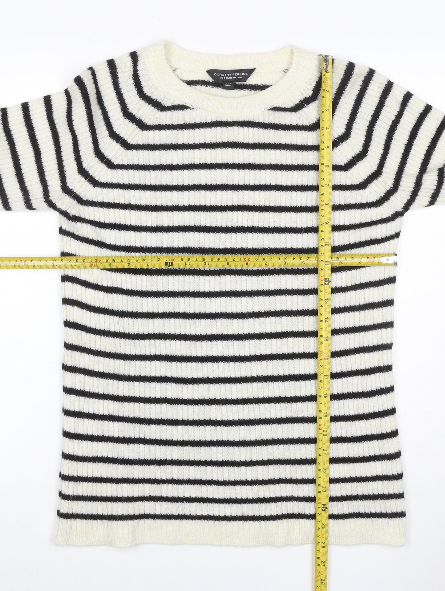 Dorothy Perkins Women’s Ivory Black Stripe Bell Sleeve Jumper UK 12