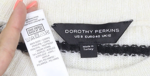 Dorothy Perkins Women’s Ivory Black Stripe Bell Sleeve Jumper UK 12