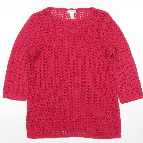 Chico's Women Pink UK 10 Open-Knit Long Sleeve Tunic Jumper