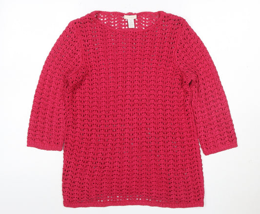 Chico's Women Pink UK 10 Open-Knit Long Sleeve Tunic Jumper