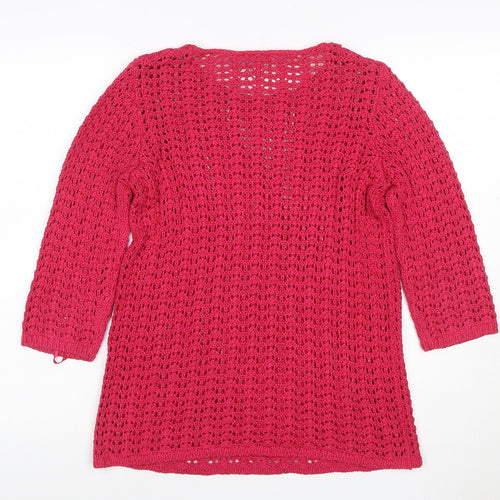 Chico's Women Pink UK 10 Open-Knit Long Sleeve Tunic Jumper