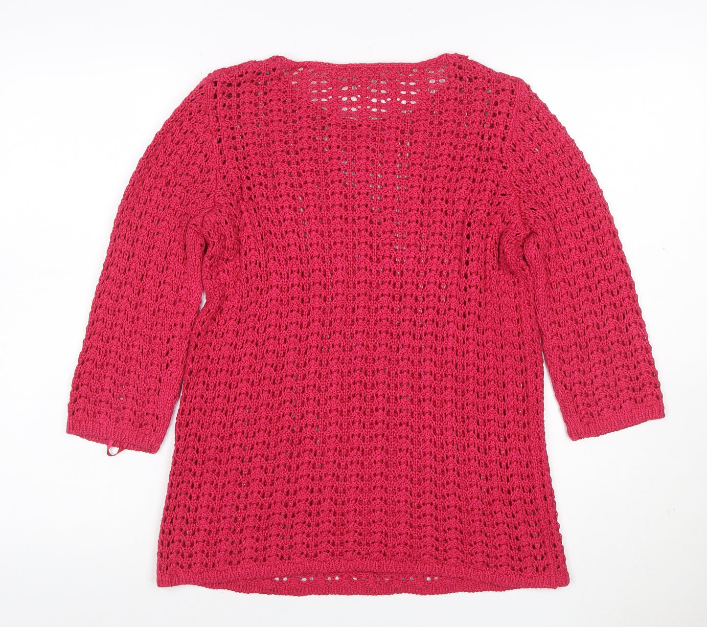 Chico's Women Pink UK 10 Open-Knit Long Sleeve Tunic Jumper