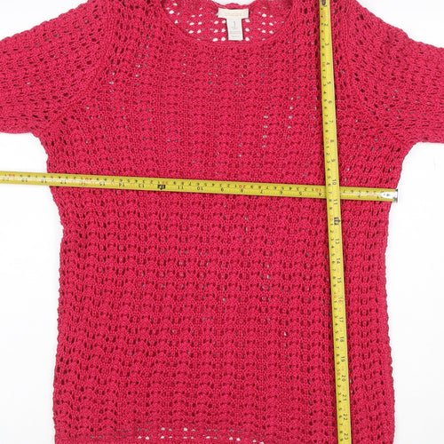 Chico's Women Pink UK 10 Open-Knit Long Sleeve Tunic Jumper