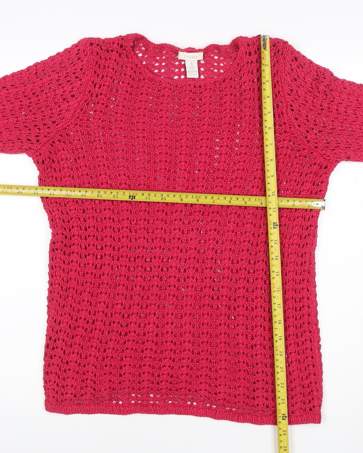 Chico's Women Pink UK 10 Open-Knit Long Sleeve Tunic Jumper