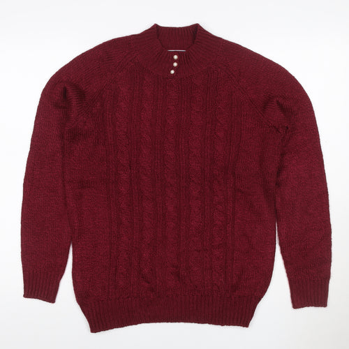 Karen Scott Women Red Petite M Cable Knit Mock Neck Henley Jumper