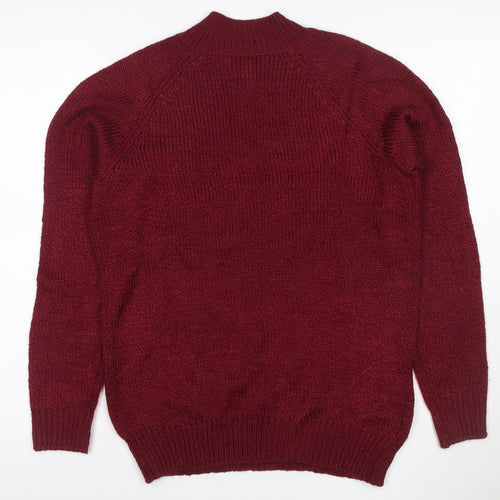 Karen Scott Women Red Petite M Cable Knit Mock Neck Henley Jumper