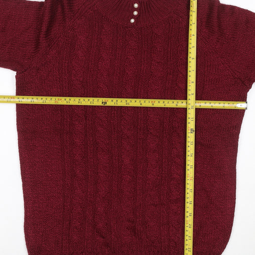 Karen Scott Women Red Petite M Cable Knit Mock Neck Henley Jumper