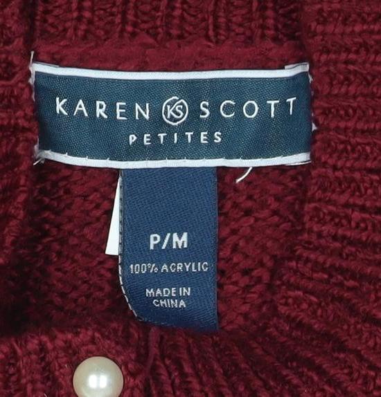 Karen Scott Women Red Petite M Cable Knit Mock Neck Henley Jumper