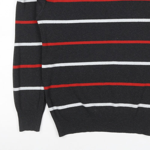 S'WEST Unisex Adults Black L Striped Crew Neck Knit Pullover Jumper