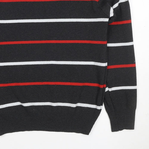 S'WEST Unisex Adults Black L Striped Crew Neck Knit Pullover Jumper