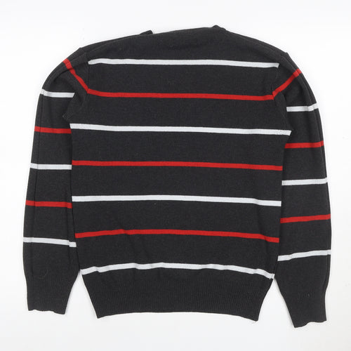 S'WEST Unisex Adults Black L Striped Crew Neck Knit Pullover Jumper