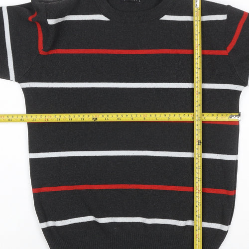 S'WEST Unisex Adults Black L Striped Crew Neck Knit Pullover Jumper