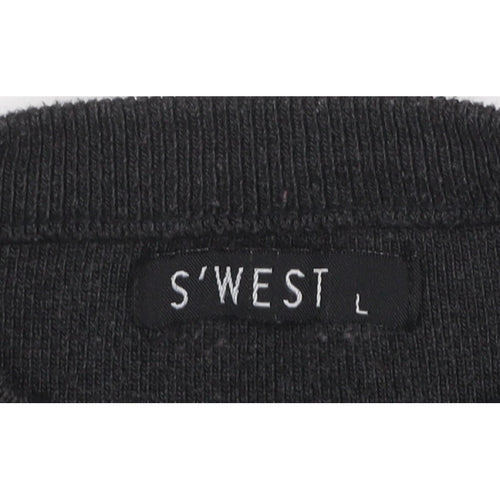 S'WEST Unisex Adults Black L Striped Crew Neck Knit Pullover Jumper