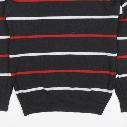 S'WEST Unisex Adults Black L Striped Crew Neck Knit Pullover Jumper