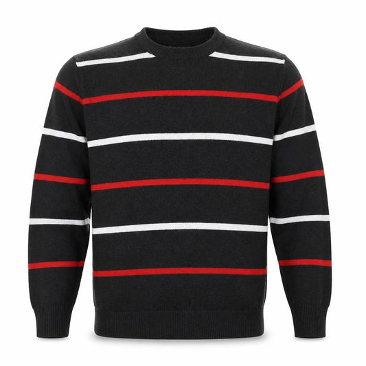 Front view of S'WEST unisex adults black l striped crew neck knit jumper