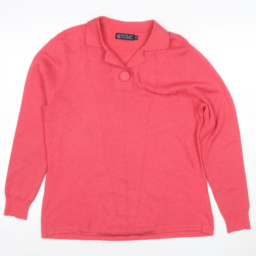 Castle of Ireland Women’s Pink UK 14 Collared Henley Wool Blend Jumper