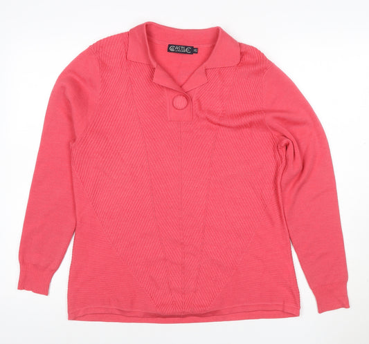 Castle of Ireland Women’s Pink UK 14 Collared Henley Wool Blend Jumper