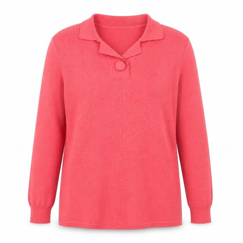 Castle of Ireland Women’s Pink UK 14 Collared Henley Wool Blend Jumper