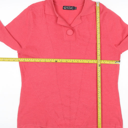 Castle of Ireland Women’s Pink UK 14 Collared Henley Wool Blend Jumper