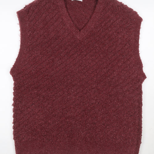 Zara Women Red UK 16 V-Neck Bouclé Knit Sleeveless Jumper Vest