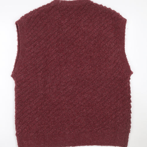 Zara Women Red UK 16 V-Neck Bouclé Knit Sleeveless Jumper Vest