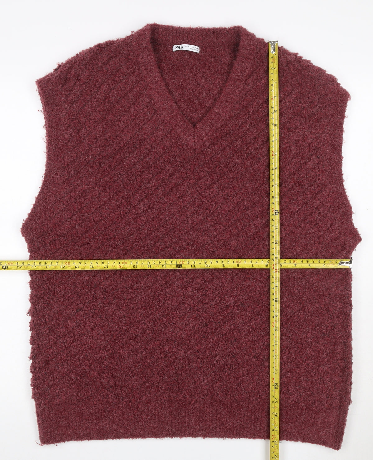 Zara Women Red UK 16 V-Neck Bouclé Knit Sleeveless Jumper Vest