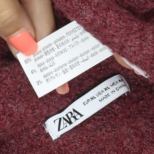 Zara Women Red UK 16 V-Neck Bouclé Knit Sleeveless Jumper Vest