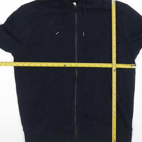 Marks & Spencer Men Blue M Full Zip Hooded Cotton Hoodie