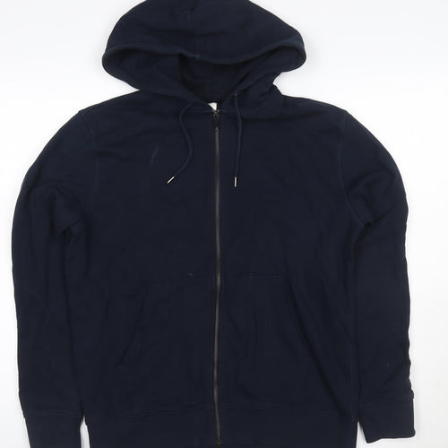Marks & Spencer Men Blue M Full Zip Hooded Cotton Hoodie