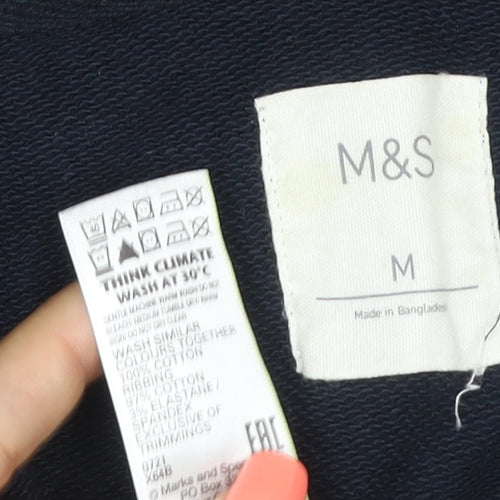 Marks & Spencer Men Blue M Full Zip Hooded Cotton Hoodie