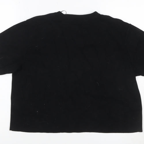 H&M Women Black L Slim Fit Rib Knit Crew Neck Short Sleeve T-Shirt
