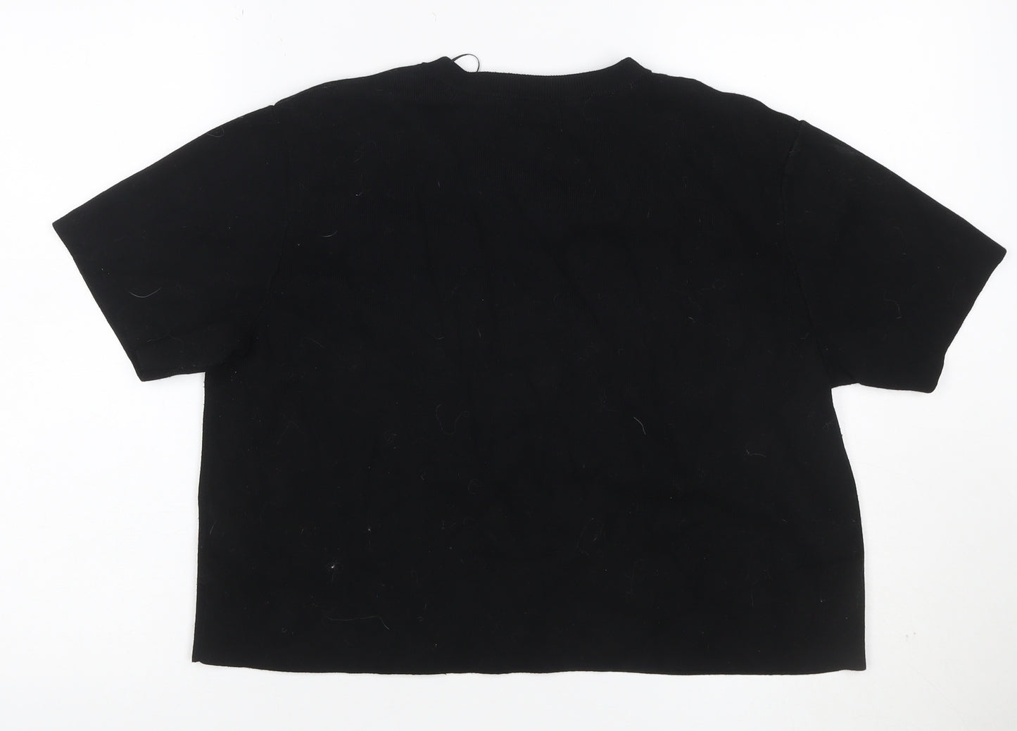 H&M Women Black L Slim Fit Rib Knit Crew Neck Short Sleeve T-Shirt