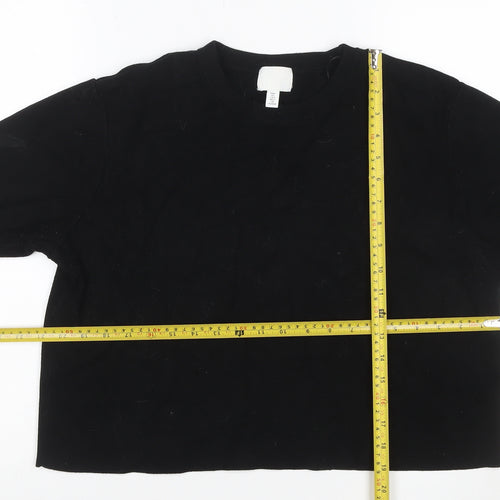 H&M Women Black L Slim Fit Rib Knit Crew Neck Short Sleeve T-Shirt