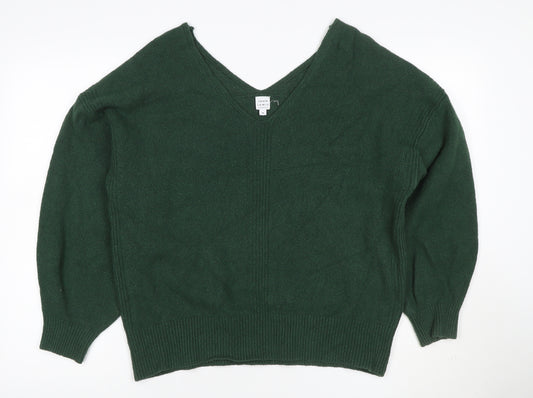 John Lewis Women Green Size 16 V-Neck Cable Knit Pullover Jumper