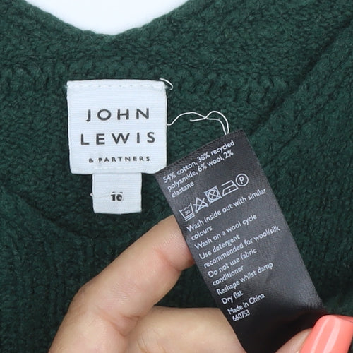 John Lewis Women Green Size 16 V-Neck Cable Knit Pullover Jumper
