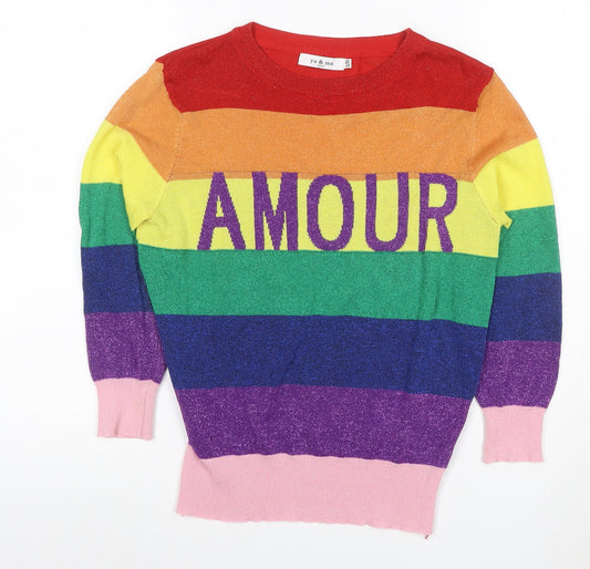 Yu & Me Women’s S Rainbow Amour Glitter Knit Long Sleeve Jumper