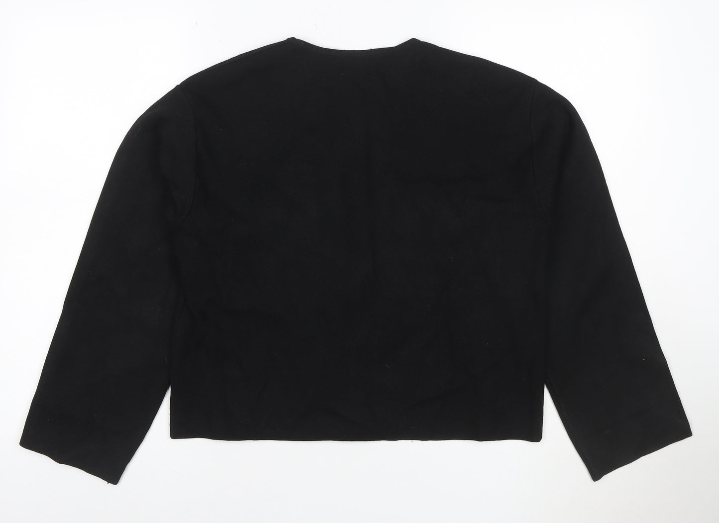 H&M Women Black M Gold Button Pocket Knit Cardigan Round Neck