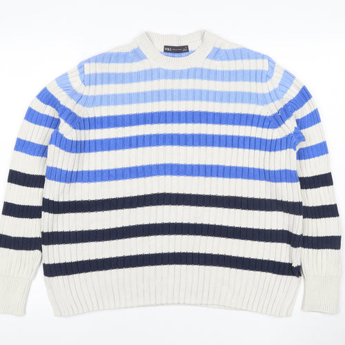 Marks and Spencer Women Multicoloured Size 14 Striped Cotton Jumper