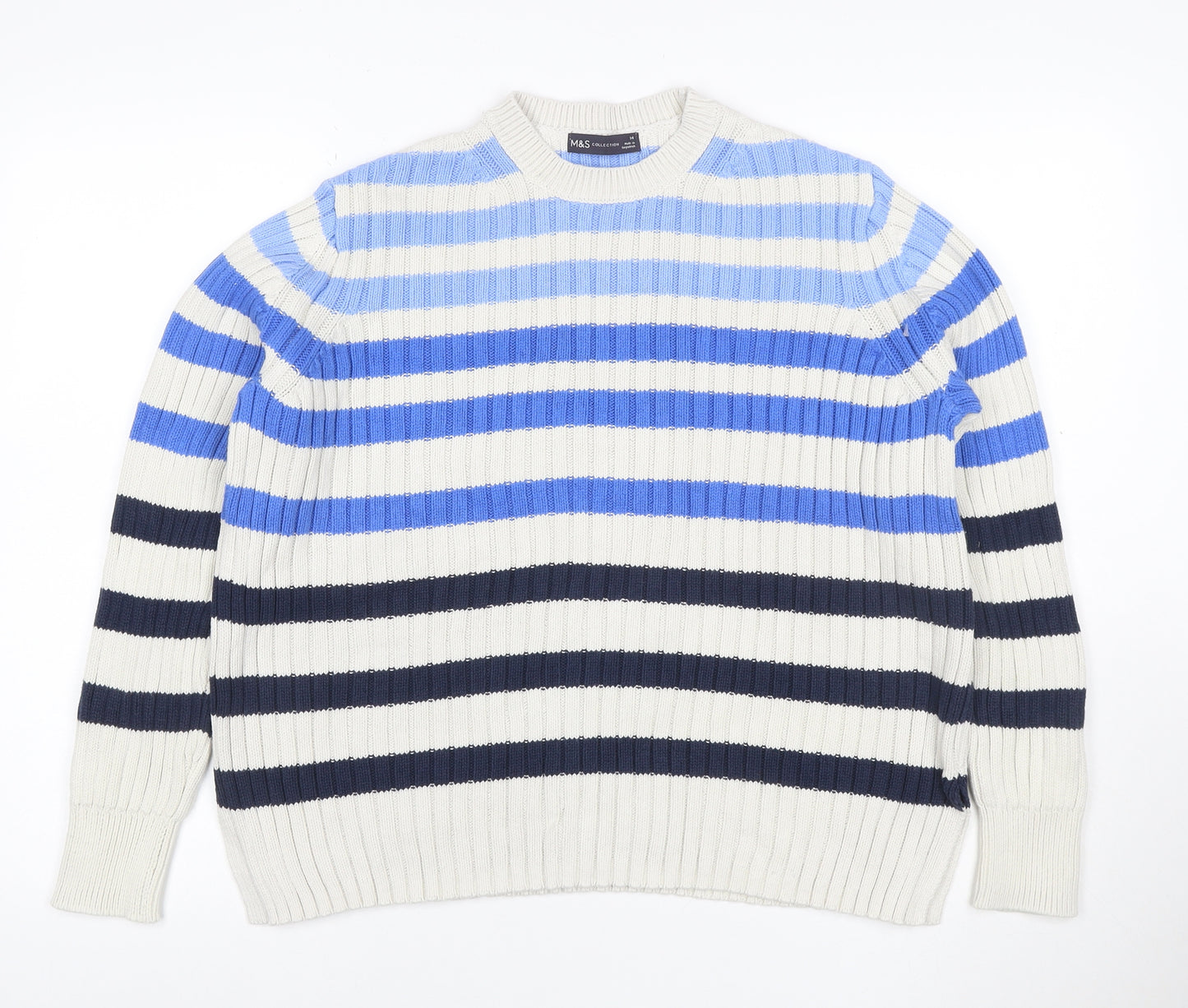 Marks and Spencer Women Multicoloured Size 14 Striped Cotton Jumper