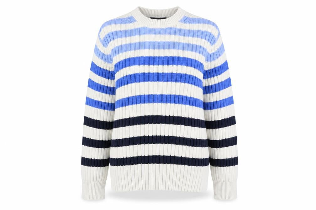Front view of Marks & Spencer Women Multicoloured, size 14, Striped Cotton Jumper