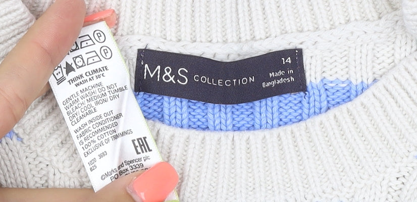 Marks and Spencer Women Multicoloured Size 14 Striped Cotton Jumper