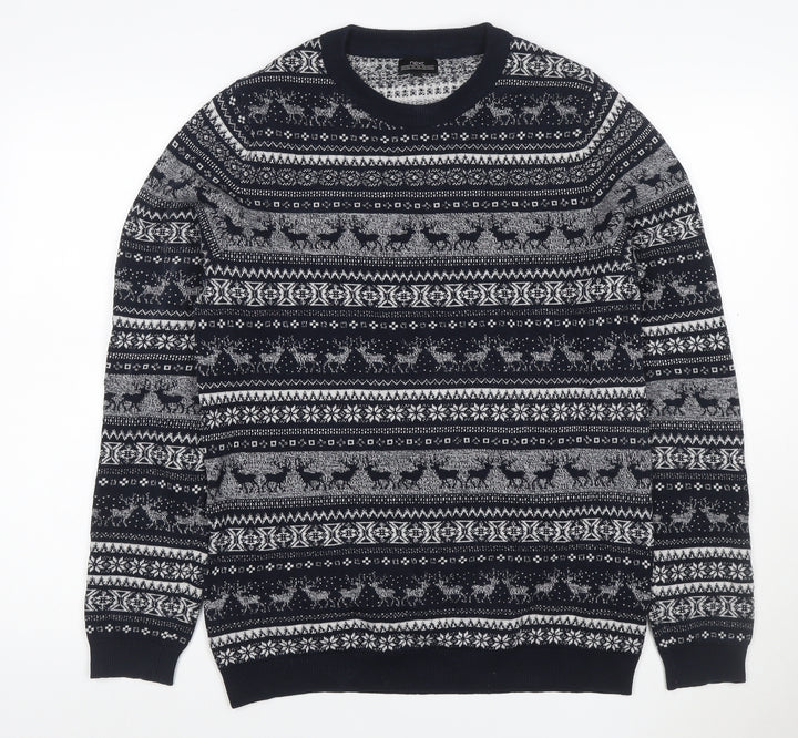 Next Men’s Black Fair Isle Reindeer Christmas Jumper Size S Cotton