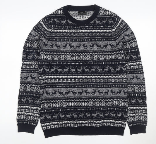 Next Men’s Black Fair Isle Reindeer Christmas Jumper Size S Cotton