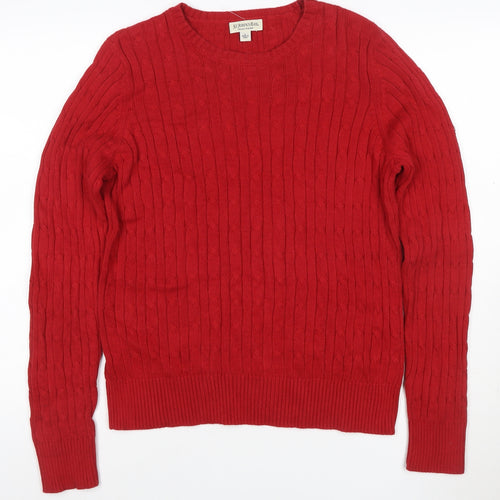 St. John's Bay Men’s Red L Cable Knit Crew Neck Cotton Jumper