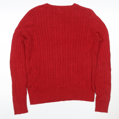 St. John's Bay Men’s Red L Cable Knit Crew Neck Cotton Jumper