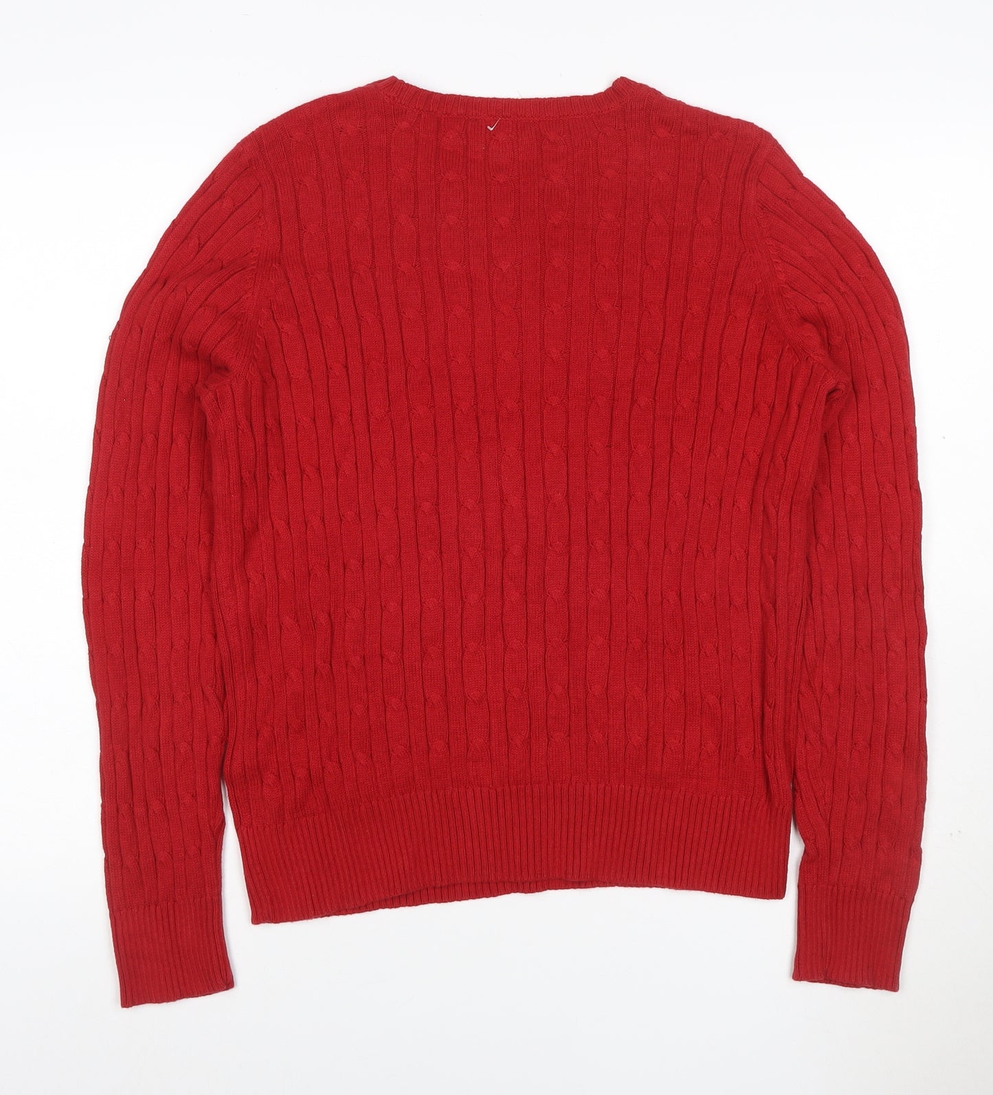 St. John's Bay Men’s Red L Cable Knit Crew Neck Cotton Jumper