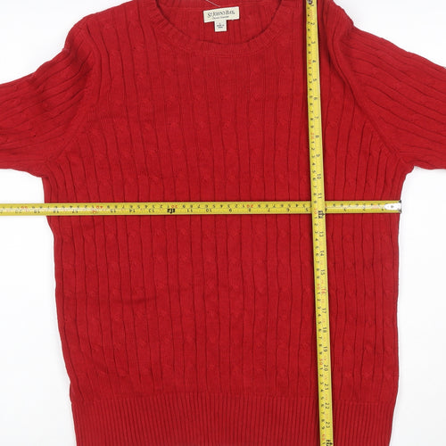 St. John's Bay Men’s Red L Cable Knit Crew Neck Cotton Jumper