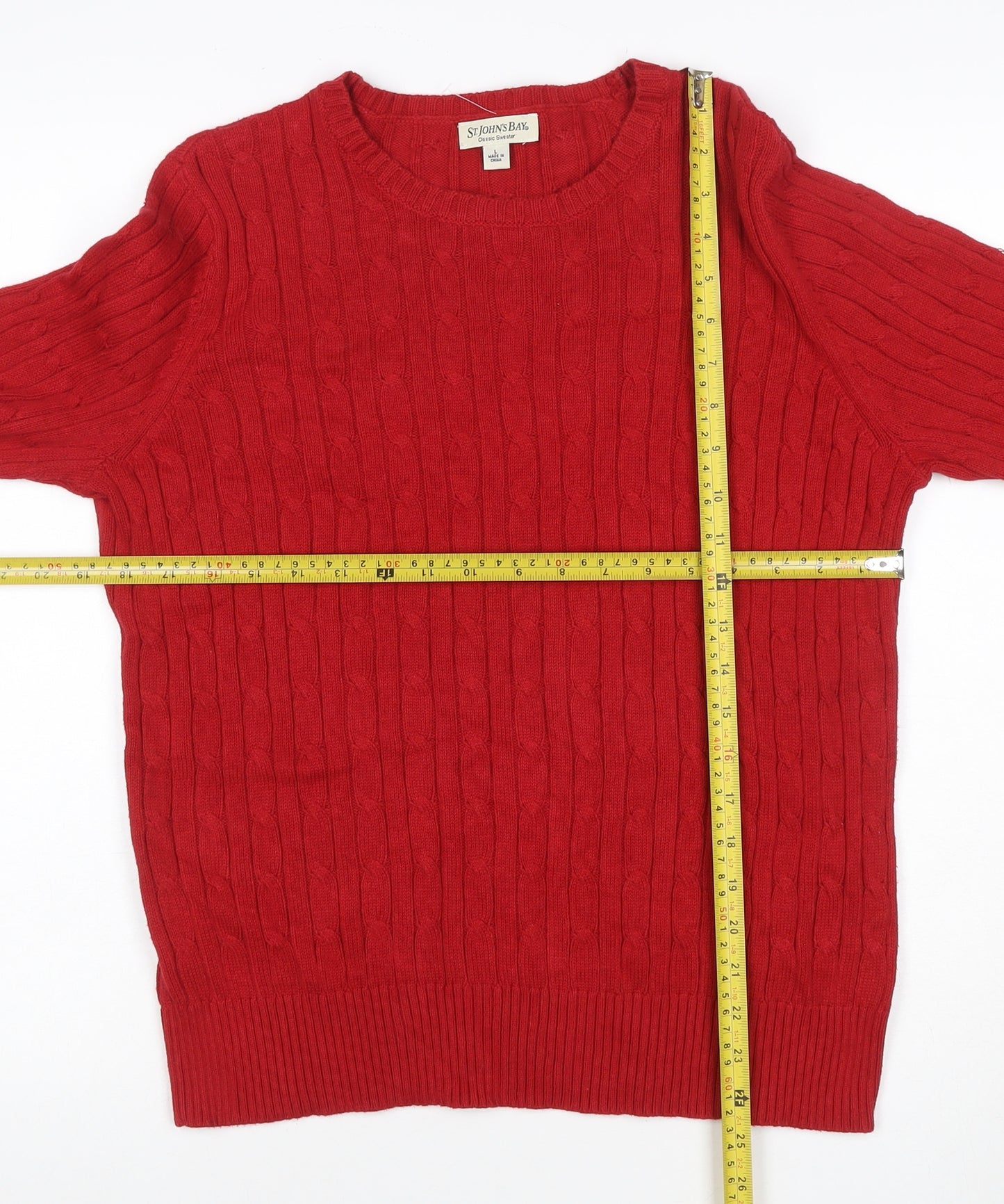 St. John's Bay Men’s Red L Cable Knit Crew Neck Cotton Jumper